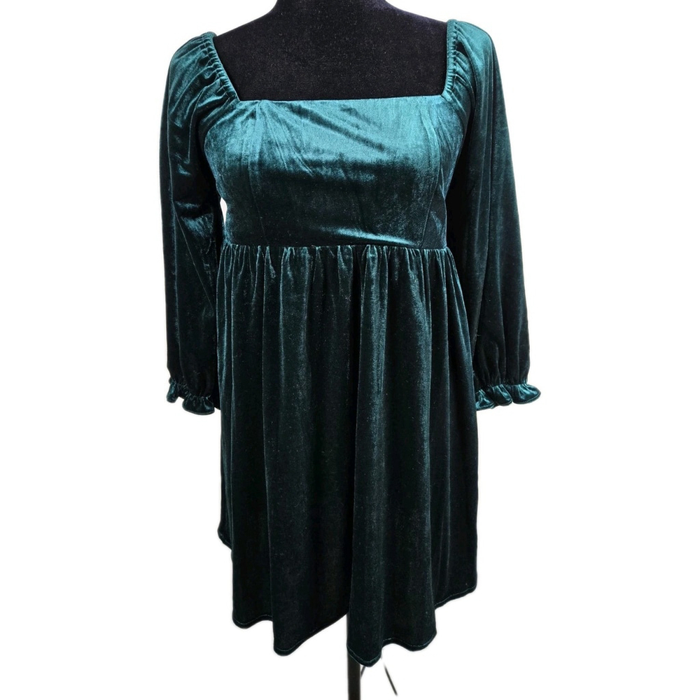 Pink Lily Green Velvet Dress Size M | Long Sleeve Square Neck Mini Dress‎ |...